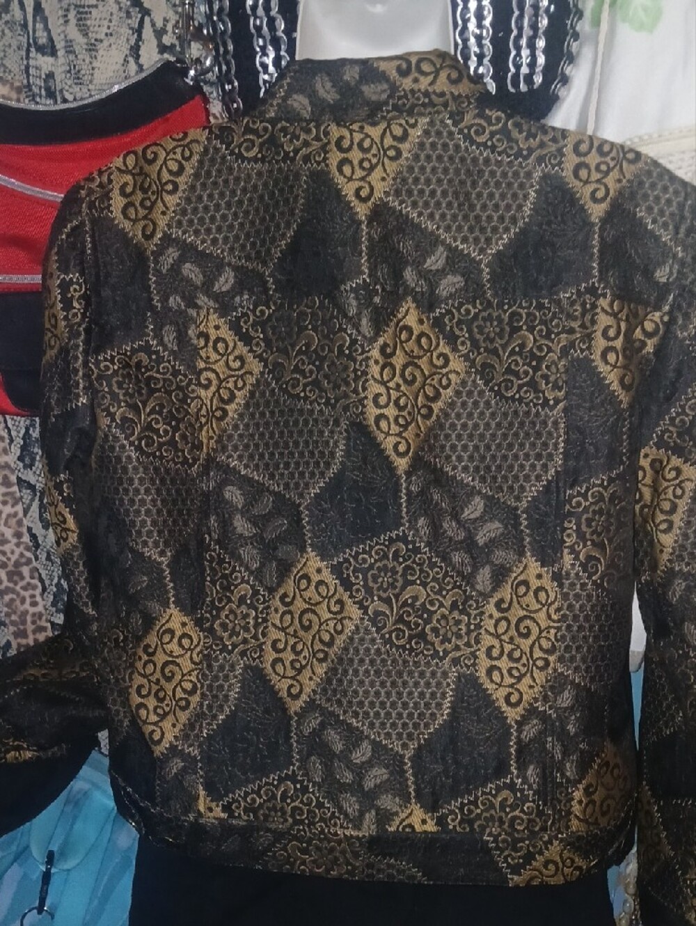 Ruby Rd. Black and Gold Patterned Jean Jacket - Picture 4 of 9